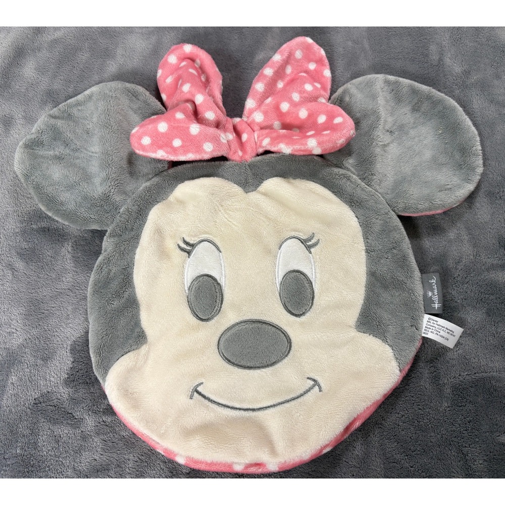 Disney Hallmark Minnie Mouse Plush Pillow Small Gray Pink Polka Dot Bow Cushion